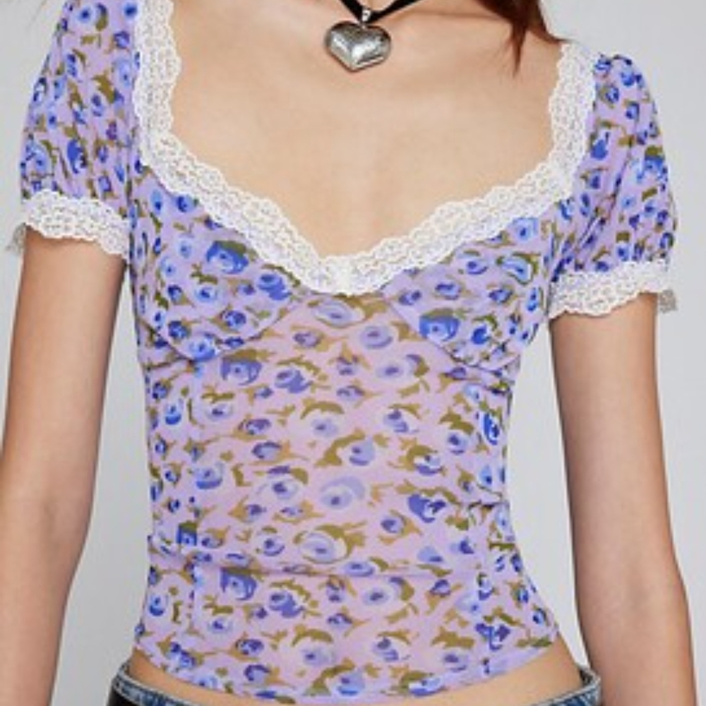 Kimchi Blue Purple Puff Sleeve Blouse